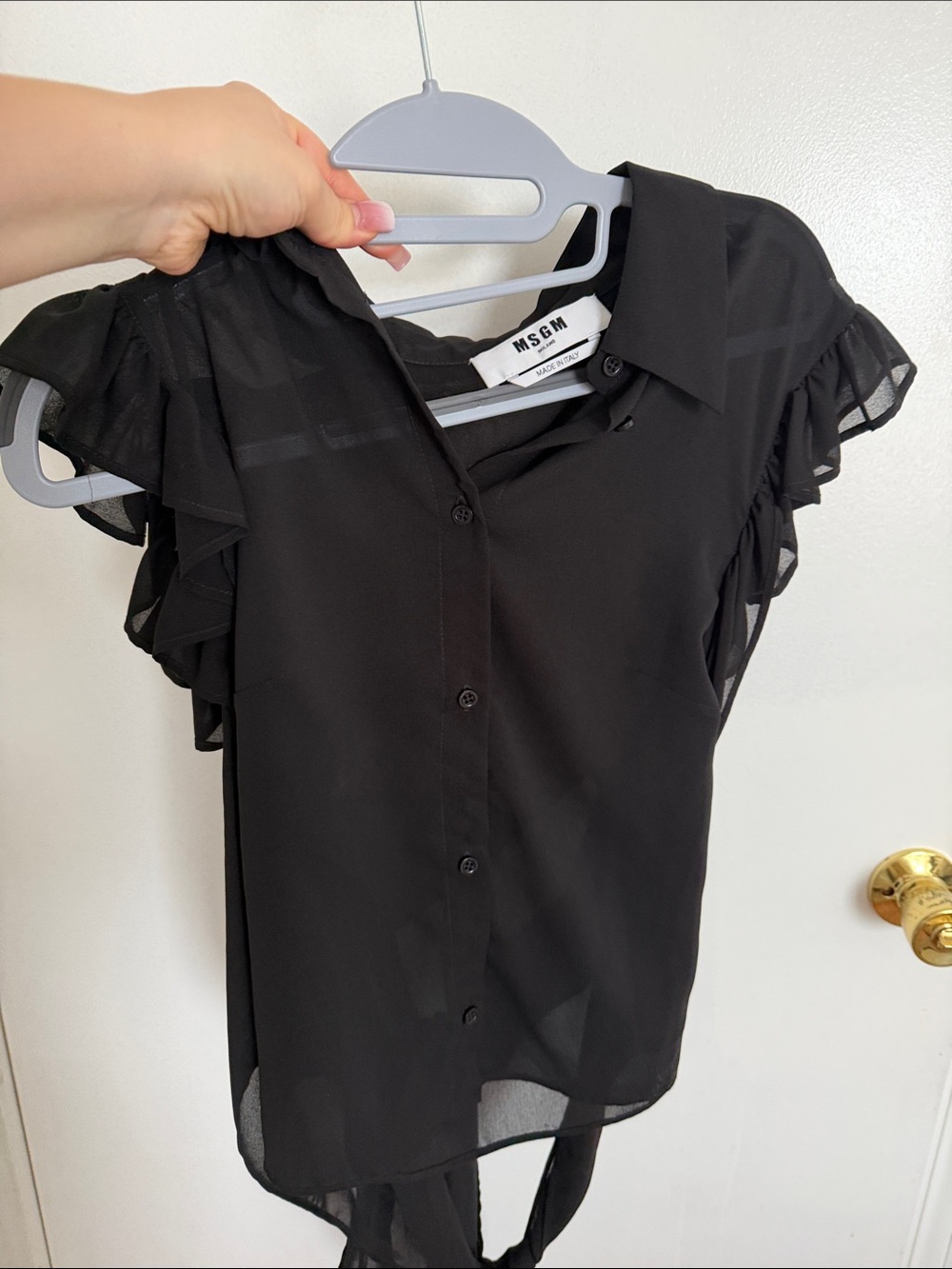 MSGM Black Ruffle Sleeve Button-Front Blouse - Picture 10 of 11